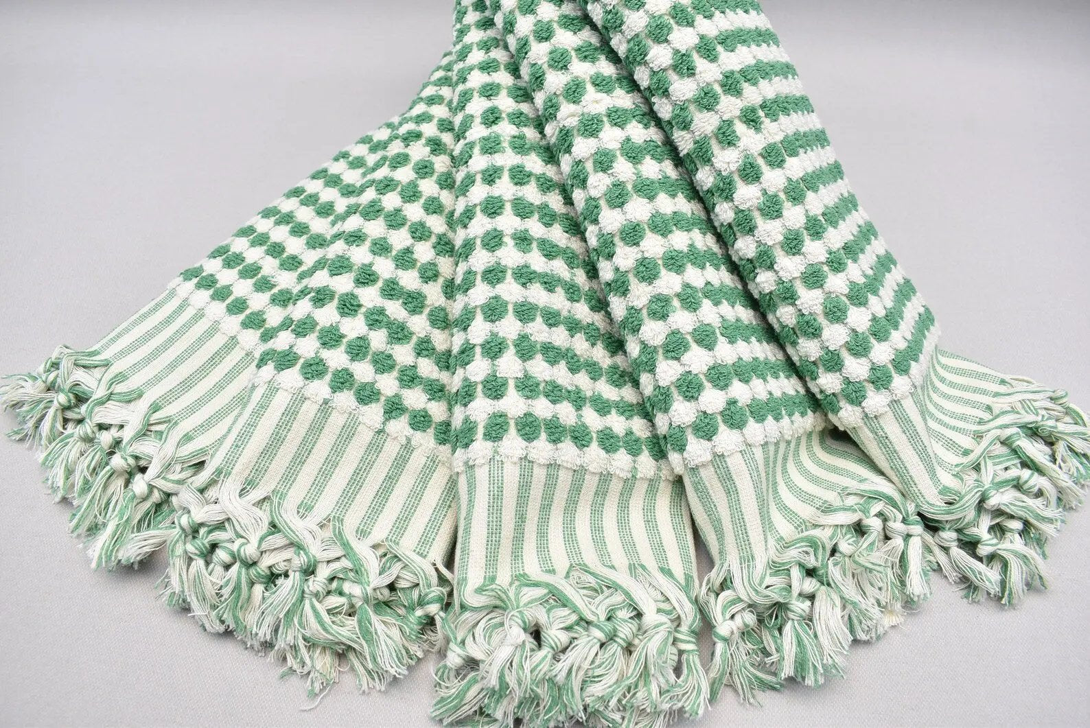 Bubble Green Terry Hand Towel Made from 100 Percent Turkish Cotton 38 Inch L x 20 Inch W with Fringe - Love Salve